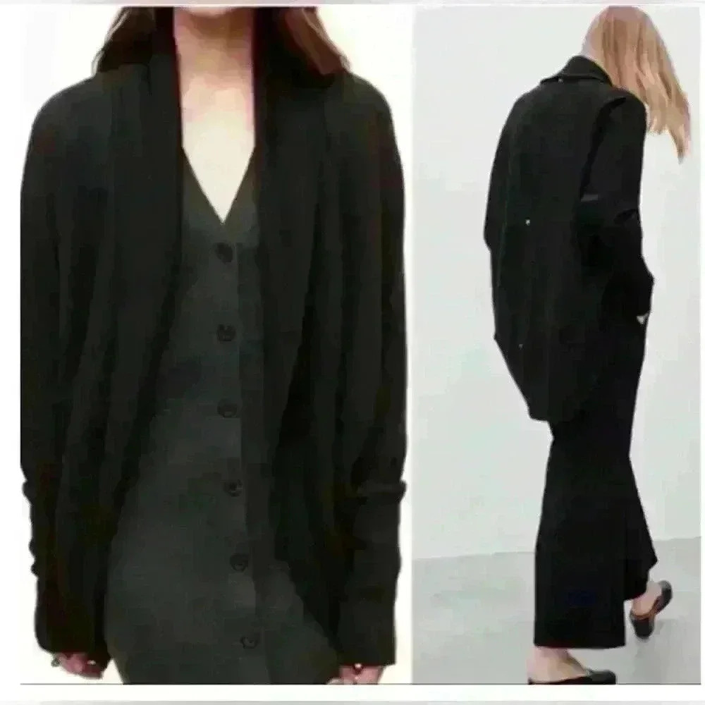 ARITZIA Wilfred Diderot  Cocoon Cardigan Sweater Cotton Black Studded Size XXS